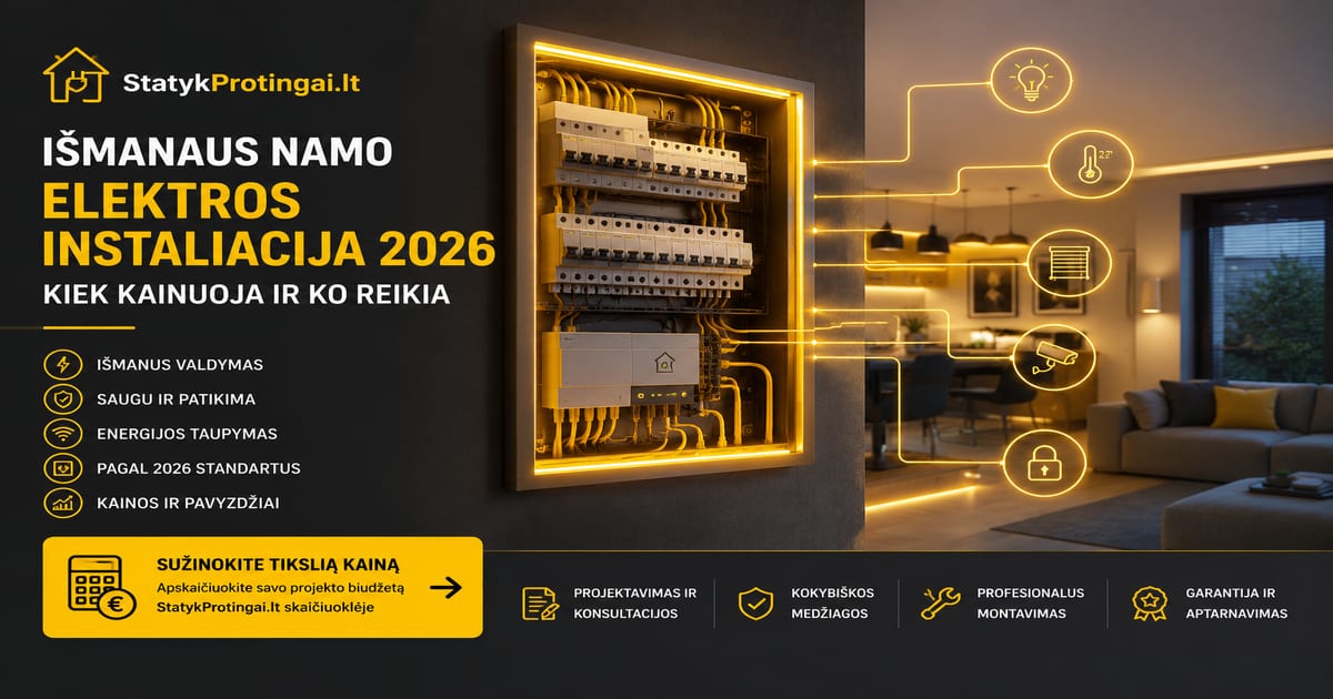 Elektros instaliacija namuose Lietuvoje 2026 – kainos, reikalavimai, patarimai