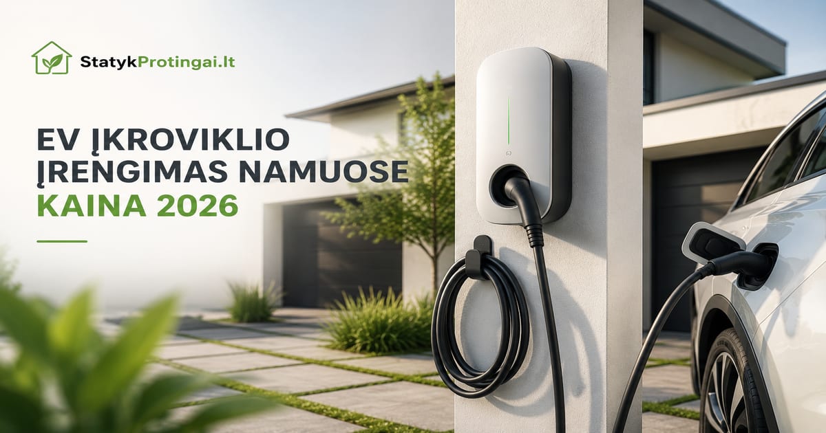EV įkroviklio įrengimas namuose kaina 2026: 700–1900 €