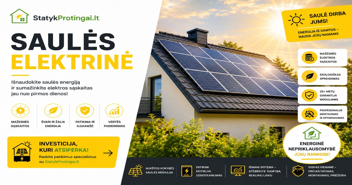 Saulės elektrinė namuose 2026: kainos, APVA parama ir atsipirkimas